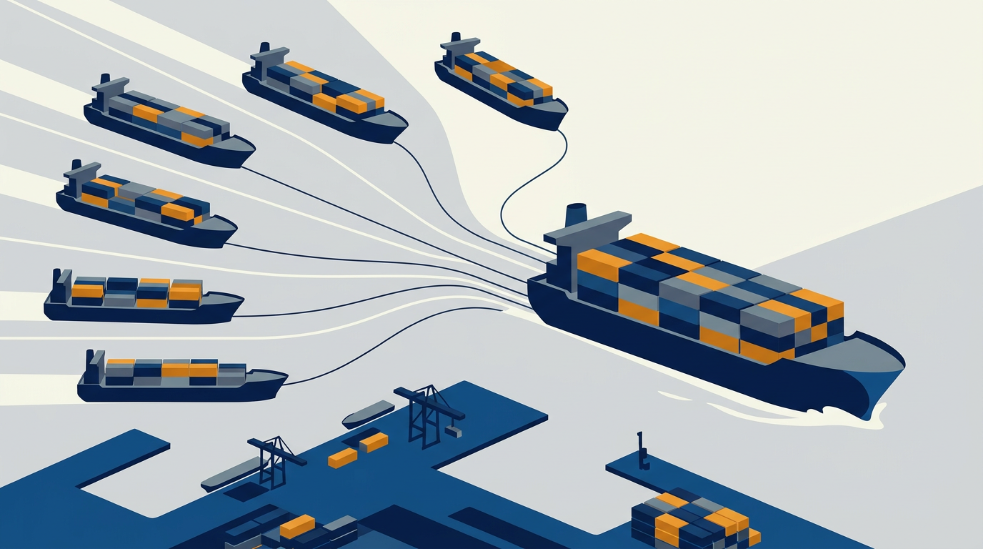 A large container ship or tanker at sea, representing fleet management