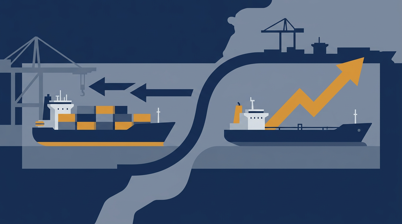 A containership at sea, possibly a feeder vessel, with containers stacked on deck.