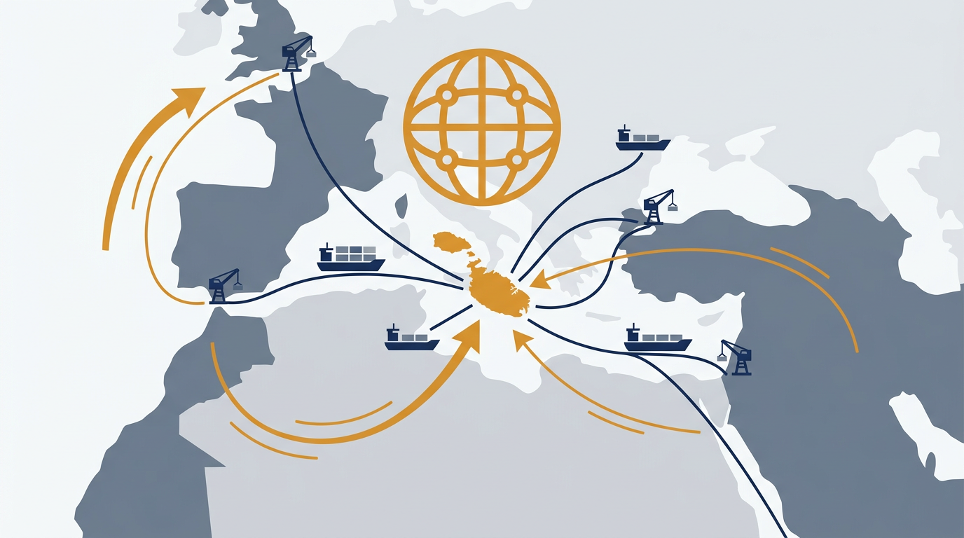 Aerial view of a port with storage tanks and ships, symbolising a commodity trading hub